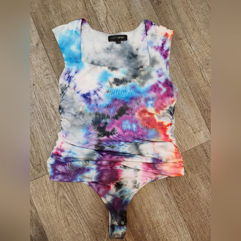 LOFT Tie-Dye Ribbed Scoop Neck Bodysuit - Multicolor